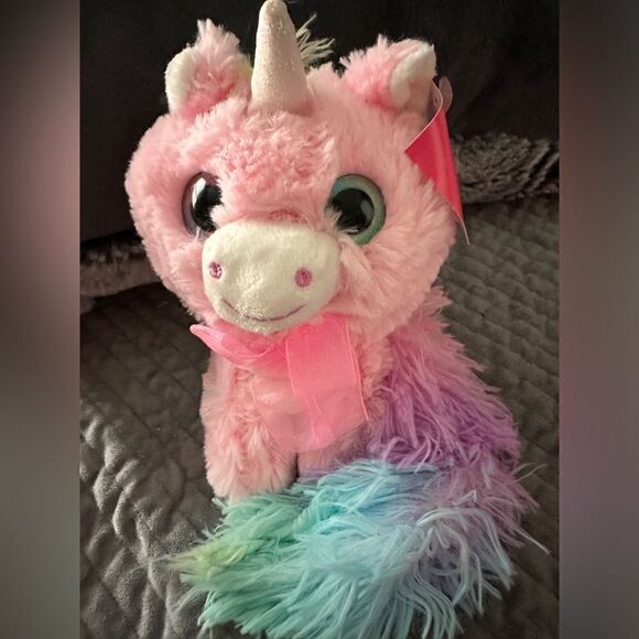 Pink Unicorn Plush Toy with Glitter Horn & Pastel Rainbow Tail - Picture 14 of 15